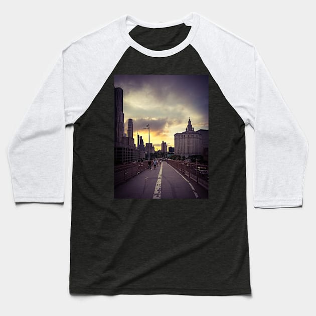 Brooklyn Bridge Sunset Manhattan Skyline NYC Baseball T-Shirt by eleonoraingrid